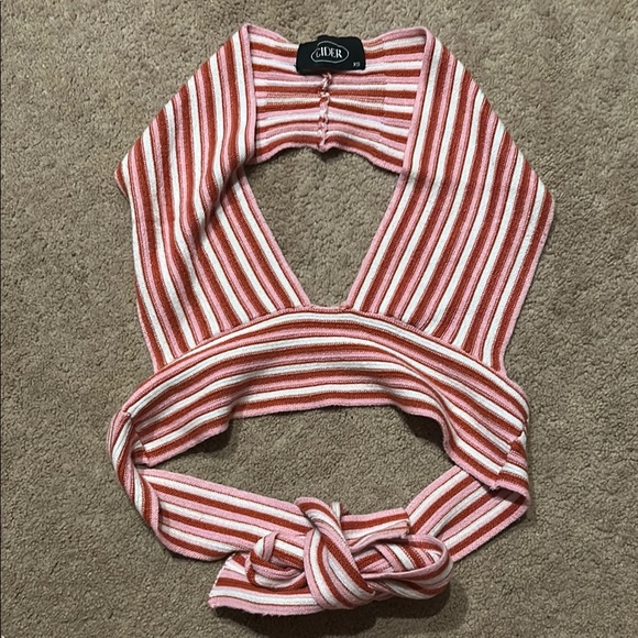 Cider Red and White Tie Front Backless Crop Top - Picture 1 of 2